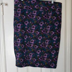 LuLaRoe Cassie Teal and Purple Floral Pencil Skirt